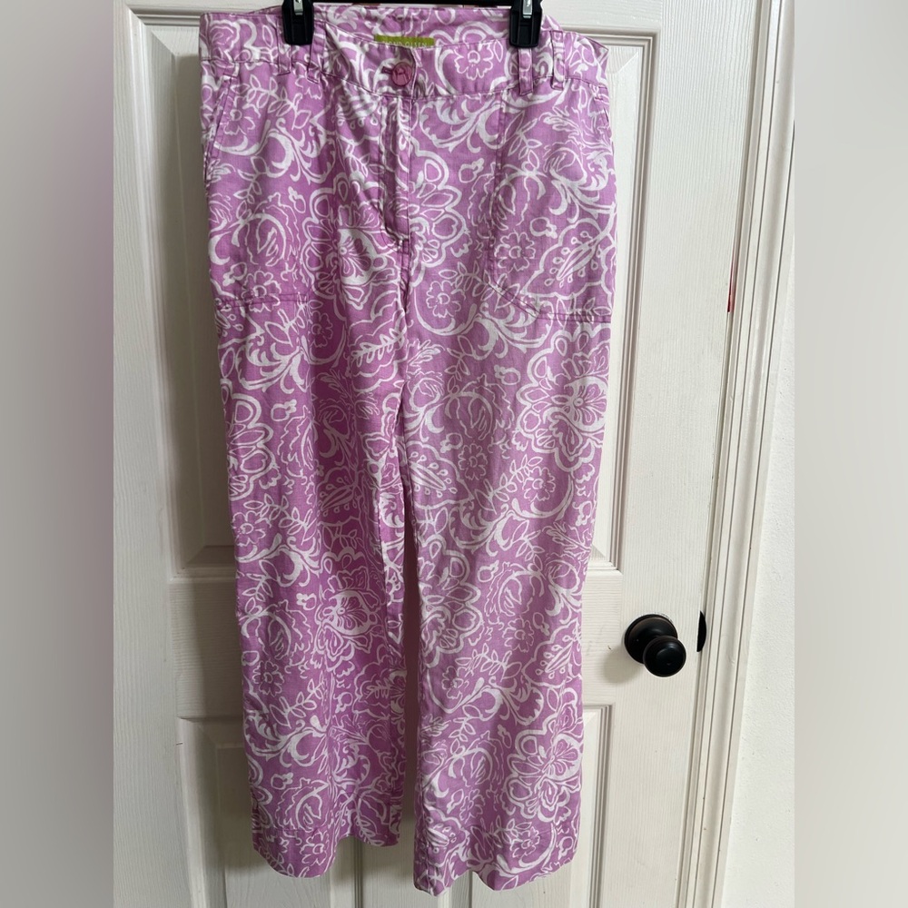 Sigrid Olsen Pink and white  Patterned Pants, 100% linen, resort wear, vacation